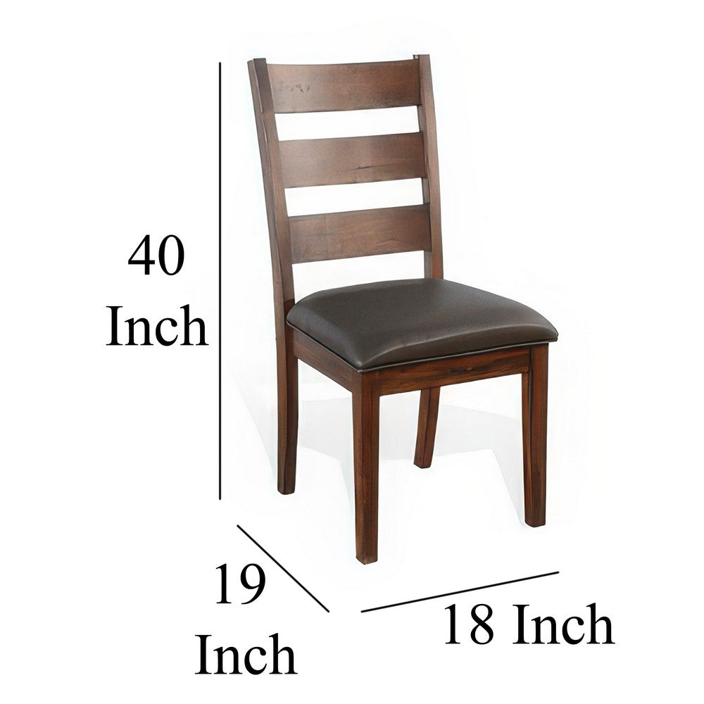 Reggie Dining Chair Set of 2, Ladderback, Dark Gray Faux Leather Brown