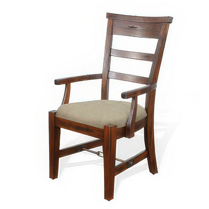 Reggie Dining Armchair Set of 2, Ladderback Beige, Brown Mahogany Wood