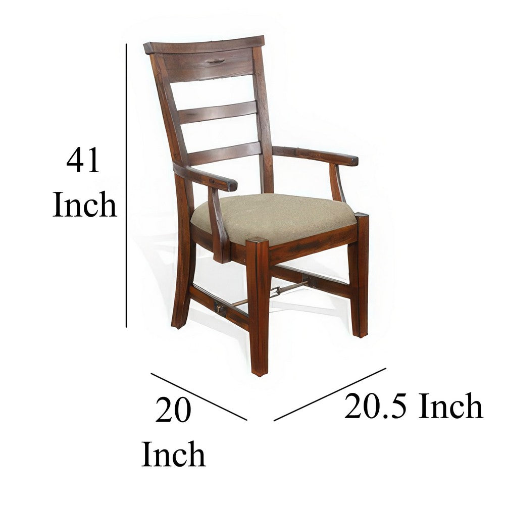 Reggie Dining Armchair Set of 2, Ladderback Beige, Brown Mahogany Wood