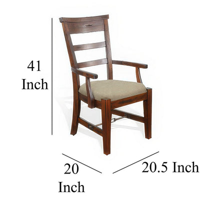 Reggie Dining Armchair Set of 2, Ladderback Beige, Brown Mahogany Wood