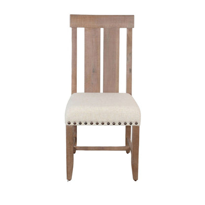 Anva Dining Chair Set of 2, Slat Back, White Fabric, Dark Brown Wood