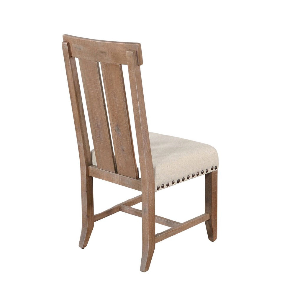 Anva Dining Chair Set of 2, Slat Back, White Fabric, Dark Brown Wood