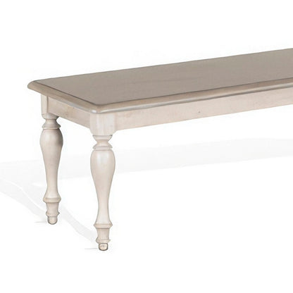 Sain Dining Bench, Taupe, White Mahogany Wood, Turned Legs, 68 Inch