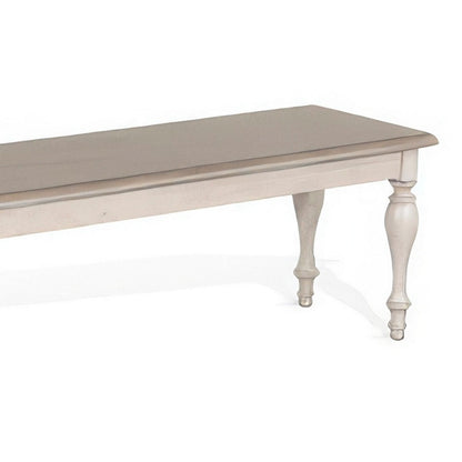 Sain Dining Bench, Taupe, White Mahogany Wood, Turned Legs, 68 Inch