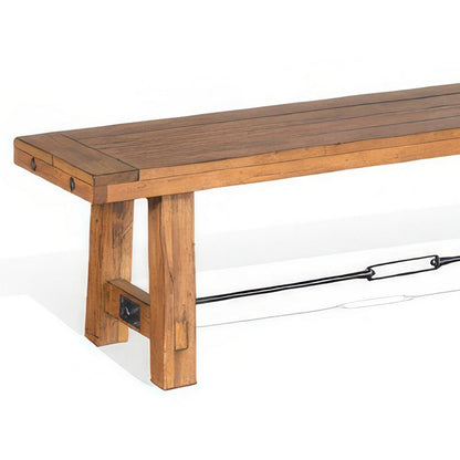 Jake Dining Bench, Light Brown Mahogany, Turnbuckle Accent, 64 Inch
