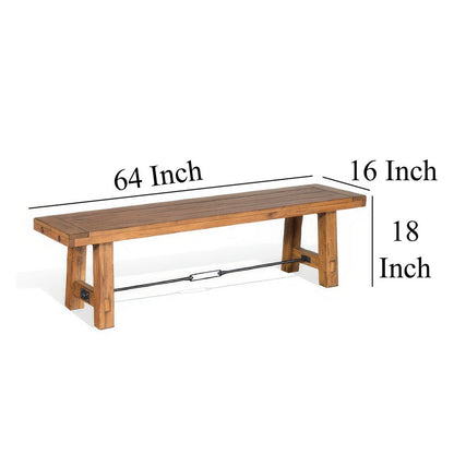 Jake Dining Bench, Light Brown Mahogany, Turnbuckle Accent, 64 Inch