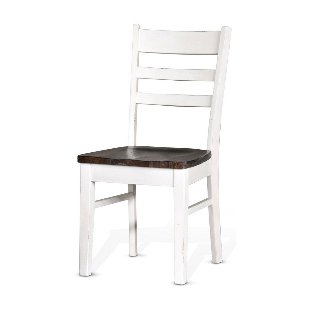 Orso Dining Chair Set of 2, Ladderback, White and Dark Brown Mahogany
