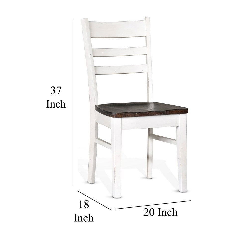 Orso Dining Chair Set of 2, Ladderback, White and Dark Brown Mahogany