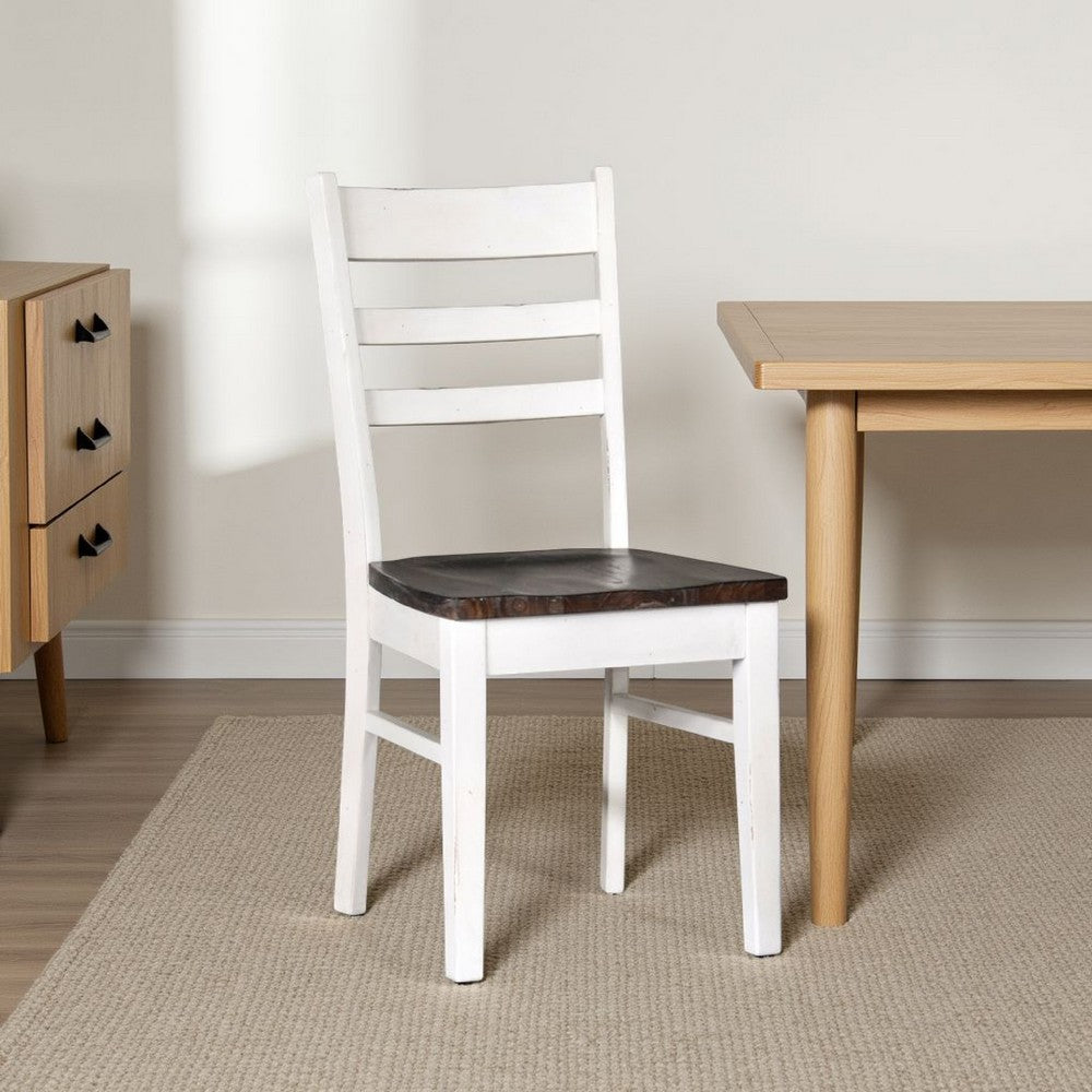 Orso Dining Chair Set of 2, Ladderback, White and Dark Brown Mahogany