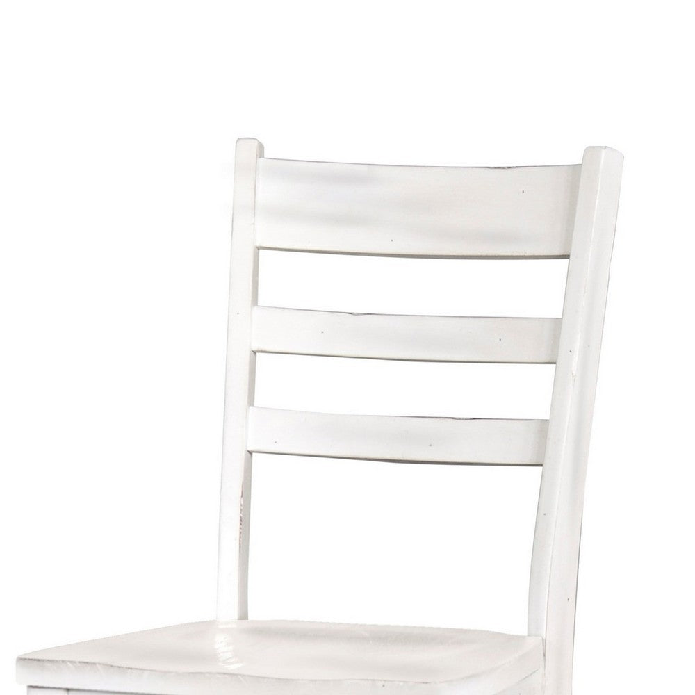Sime Dining Chair Set of 2, Ladderback Design, Off White Mahogany Wood
