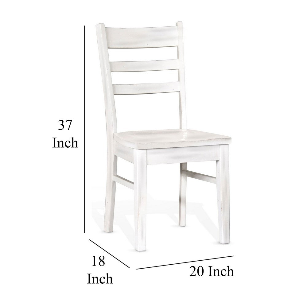 Sime Dining Chair Set of 2, Ladderback Design, Off White Mahogany Wood