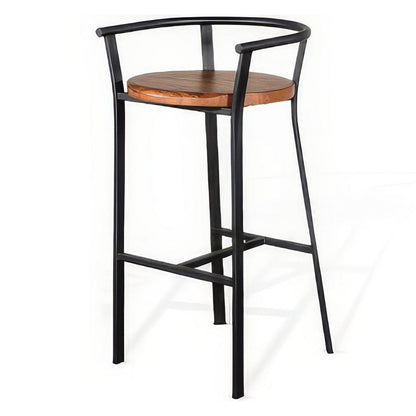 Flint Barstool Chair Set of 2, Round Seat, Dark Brown Mahogany, Black