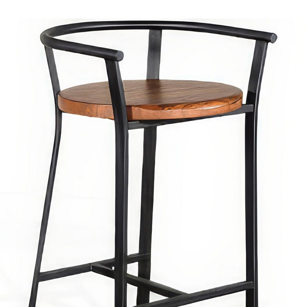 Flint Barstool Chair Set of 2, Round Seat, Dark Brown Mahogany, Black