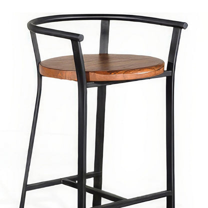 Flint Barstool Chair Set of 2, Round Seat, Dark Brown Mahogany, Black
