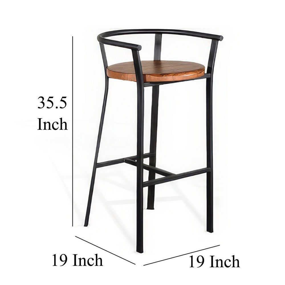 Flint Barstool Chair Set of 2, Round Seat, Dark Brown Mahogany, Black