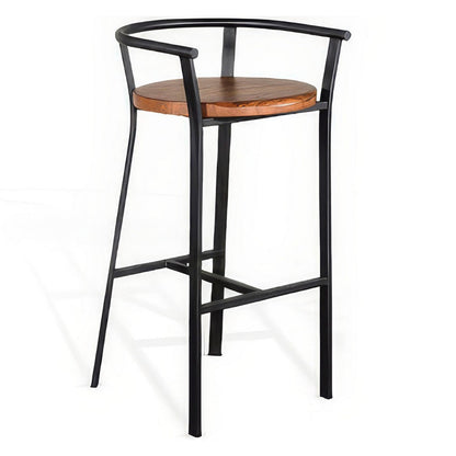 Flint Barstool Chair Set of 2, Round Seat, Dark Brown Mahogany, Black