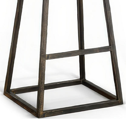Marv Barstool Set of 2, Brown Contoured Mahogany Wood, Black Metal