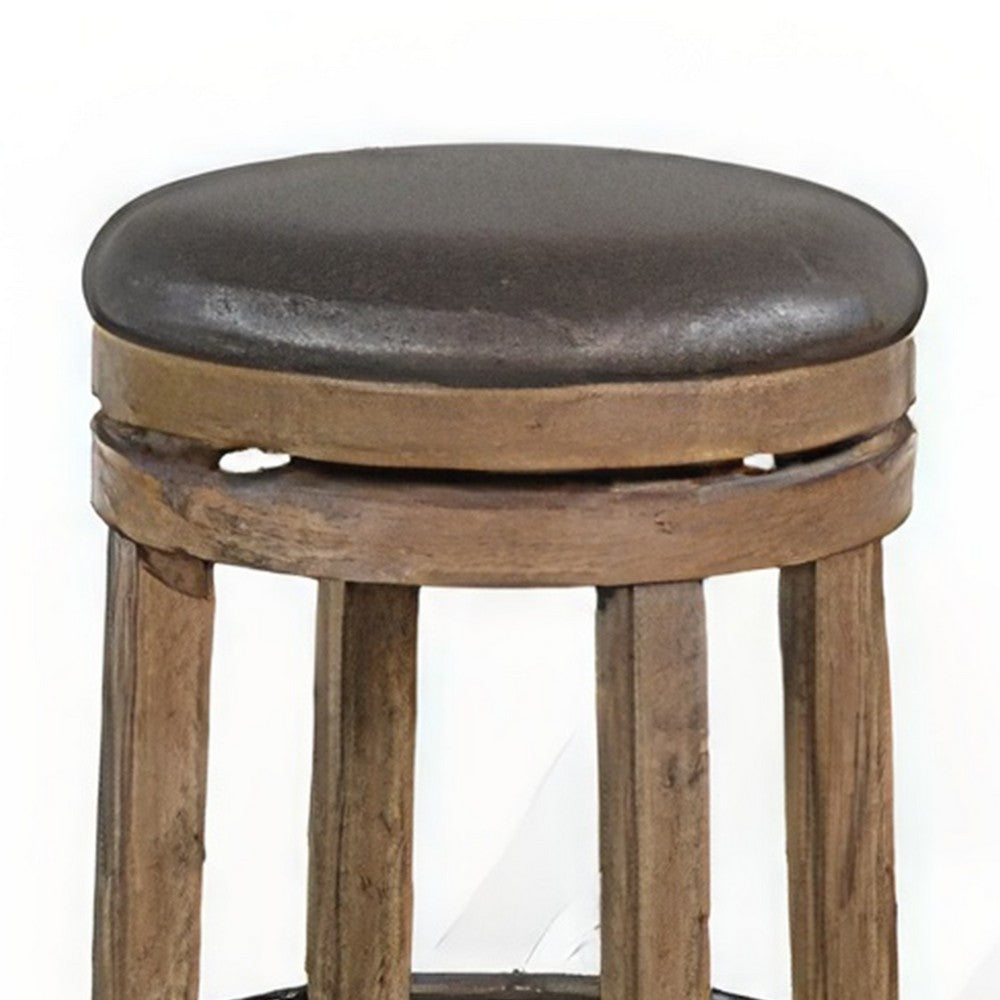 Yael Swivel Counter Stool Set of 2, Gray Faux Leather, Brown, Black