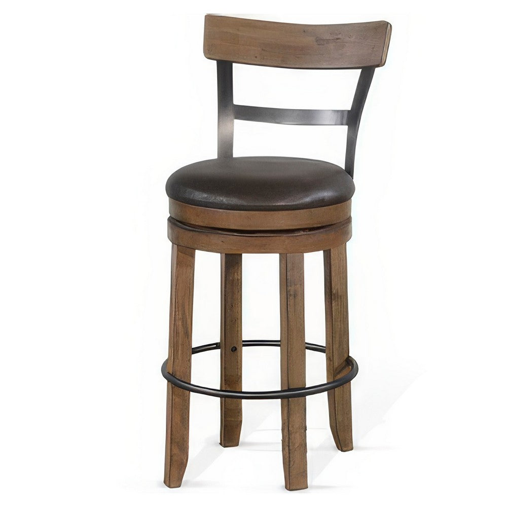 Yael Swivel Barstool Chair Set of 2, Gray Faux Leather, Brown, Black