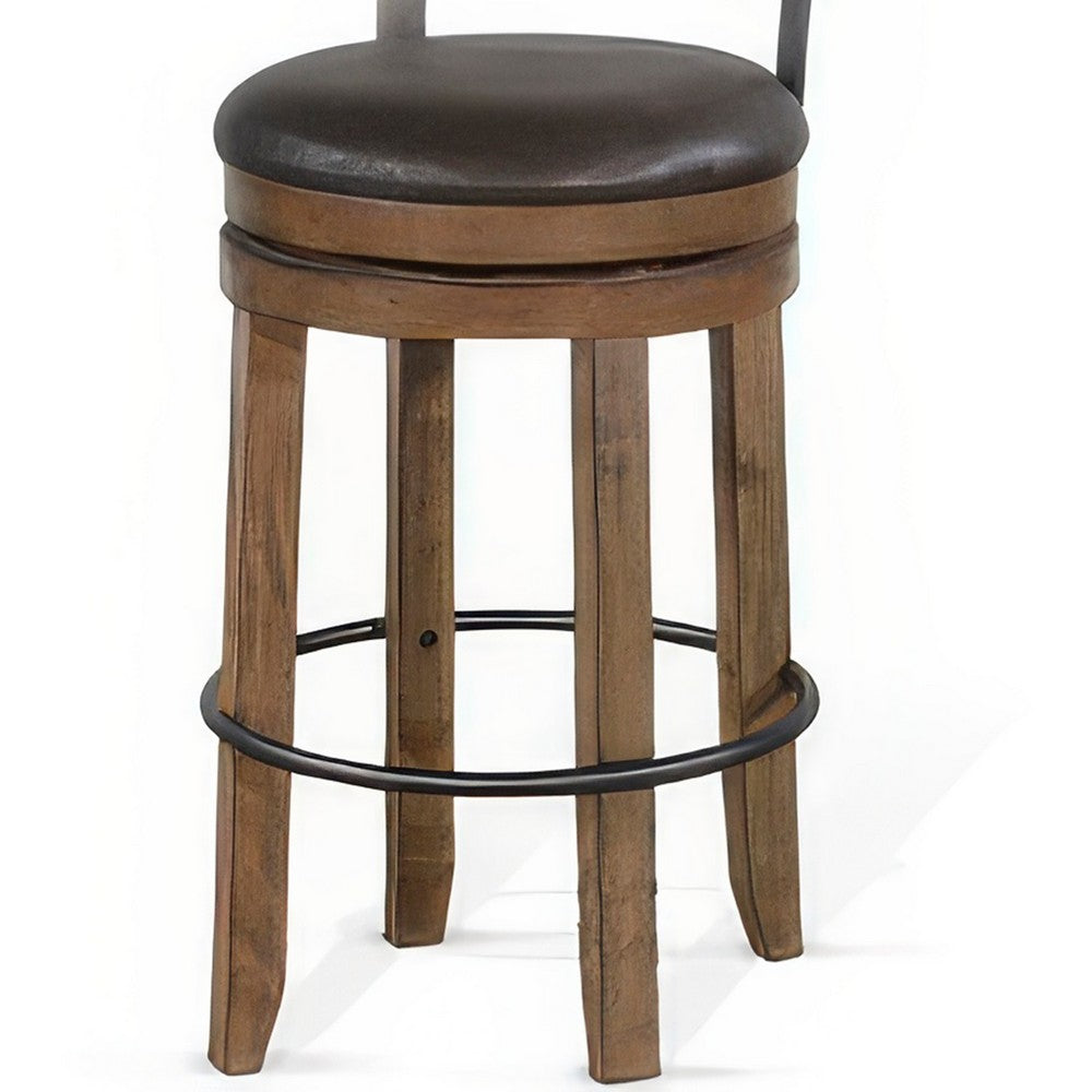 Yael Swivel Barstool Chair Set of 2, Gray Faux Leather, Brown, Black
