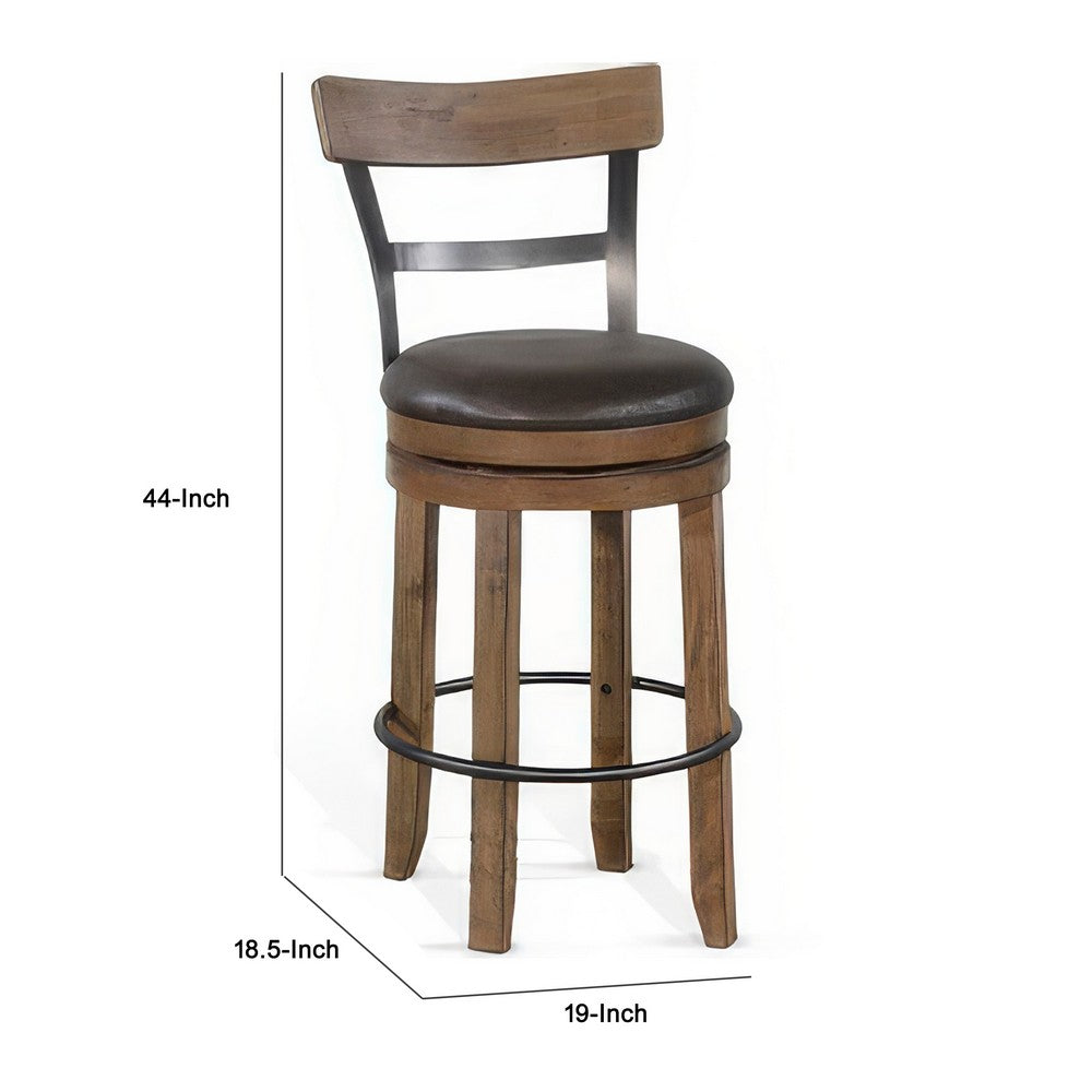 Yael Swivel Barstool Chair Set of 2, Gray Faux Leather, Brown, Black