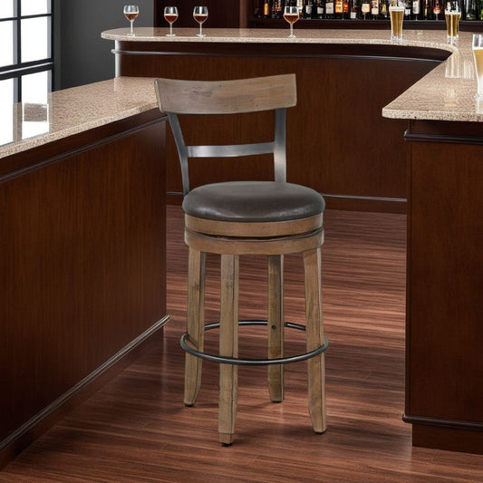 Yael Swivel Barstool Chair Set of 2, Gray Faux Leather, Brown, Black