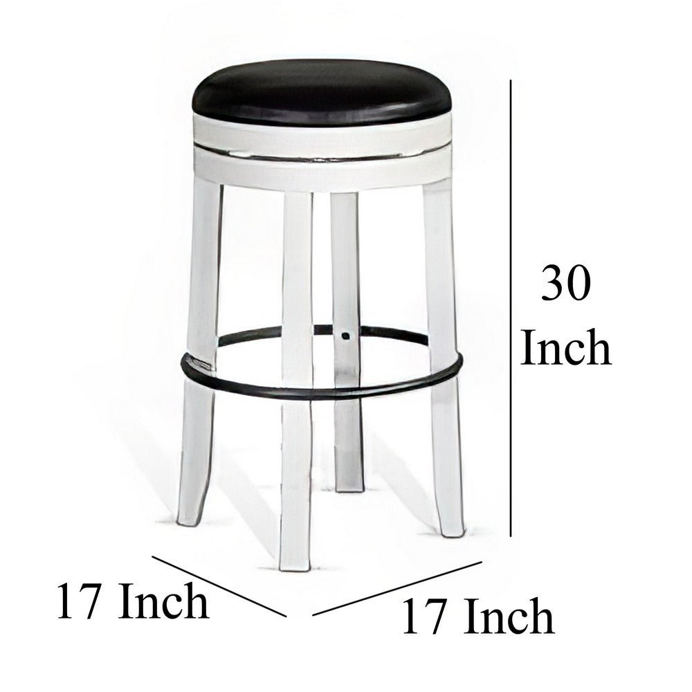 Orso Swivel Barstool Set of 2, Black Faux Leather, White Wood, Black