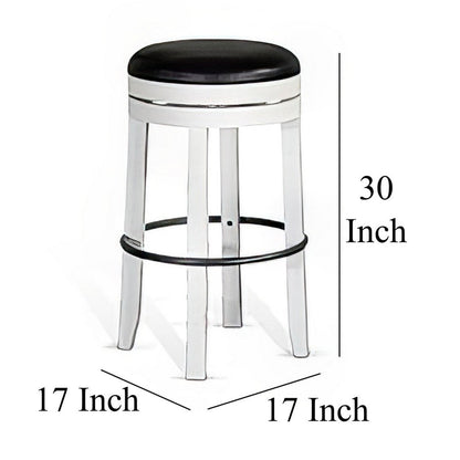 Orso Swivel Barstool Set of 2, Black Faux Leather, White Wood, Black