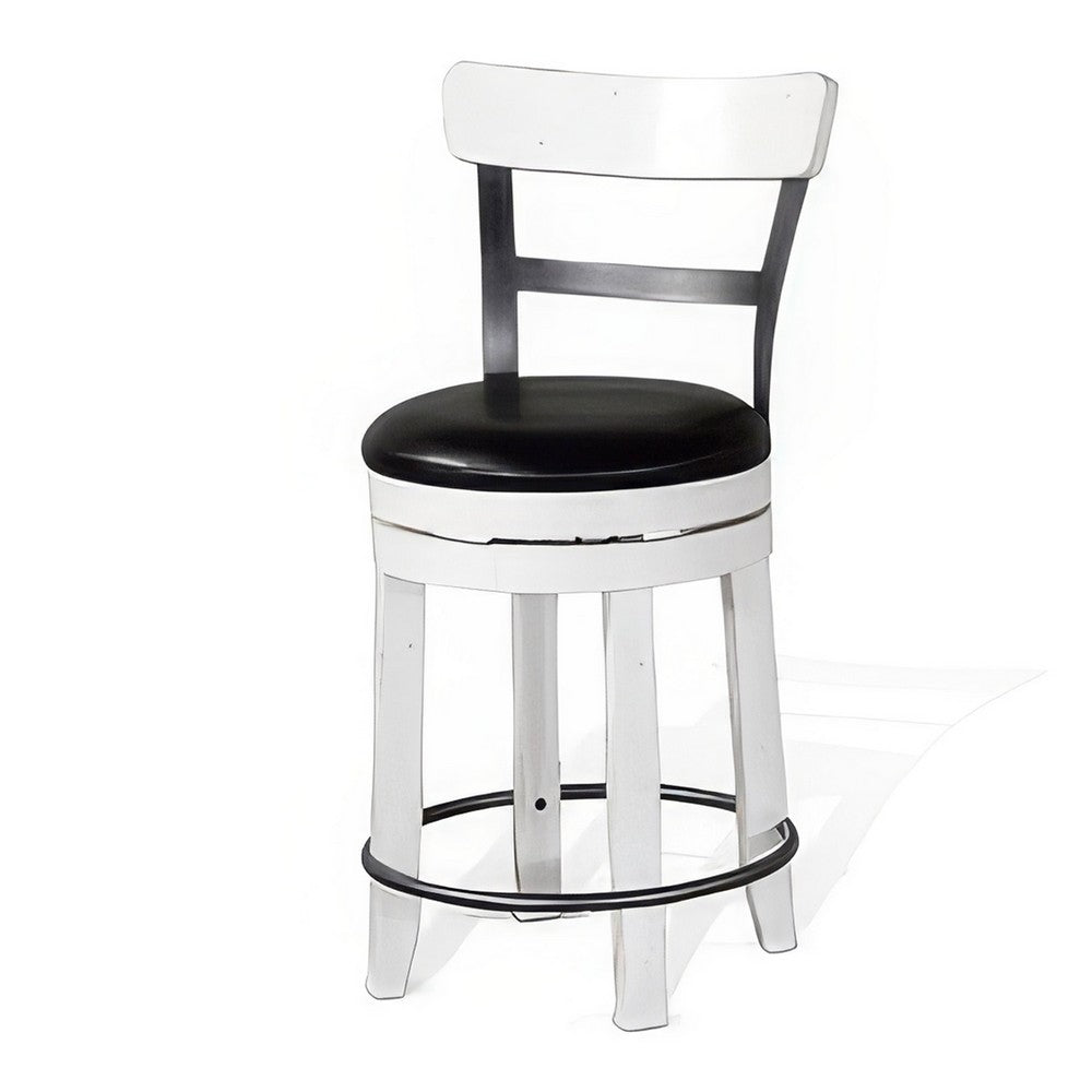 Orso Swivel Counter Stool Chair Set of 2, Black Faux Leather, White