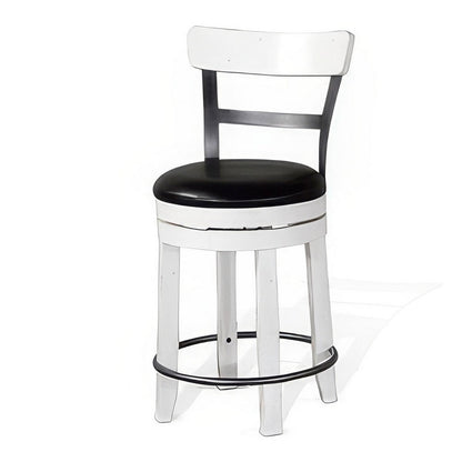 Orso Swivel Counter Stool Chair Set of 2, Black Faux Leather, White