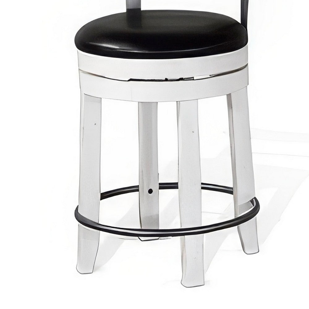 Orso Swivel Counter Stool Chair Set of 2, Black Faux Leather, White