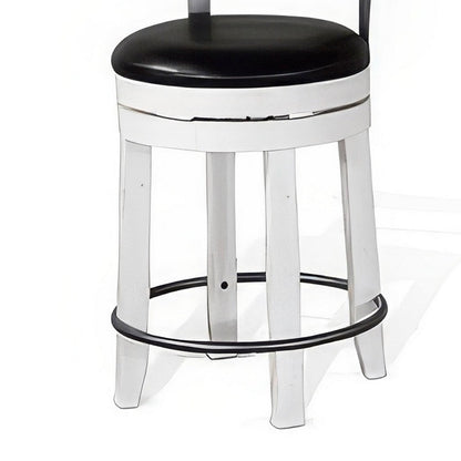 Orso Swivel Counter Stool Chair Set of 2, Black Faux Leather, White