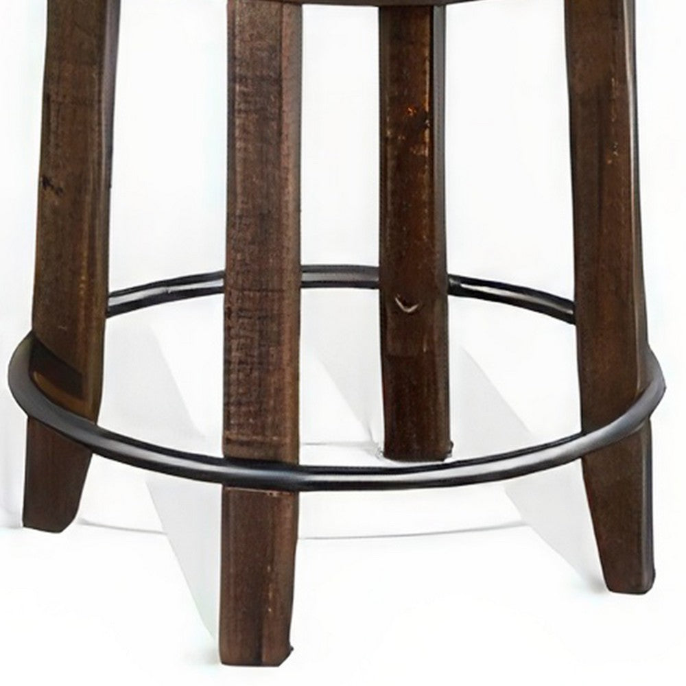Flint Swivel Counter Stool Set of 2, Black Faux Leather, Dark Brown