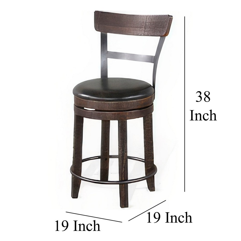 Flint Swivel Counter Stool Chair Set of 2, Black Faux Leather, Brown