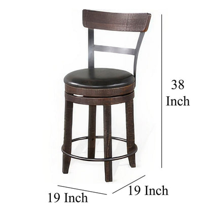 Flint Swivel Counter Stool Chair Set of 2, Black Faux Leather, Brown