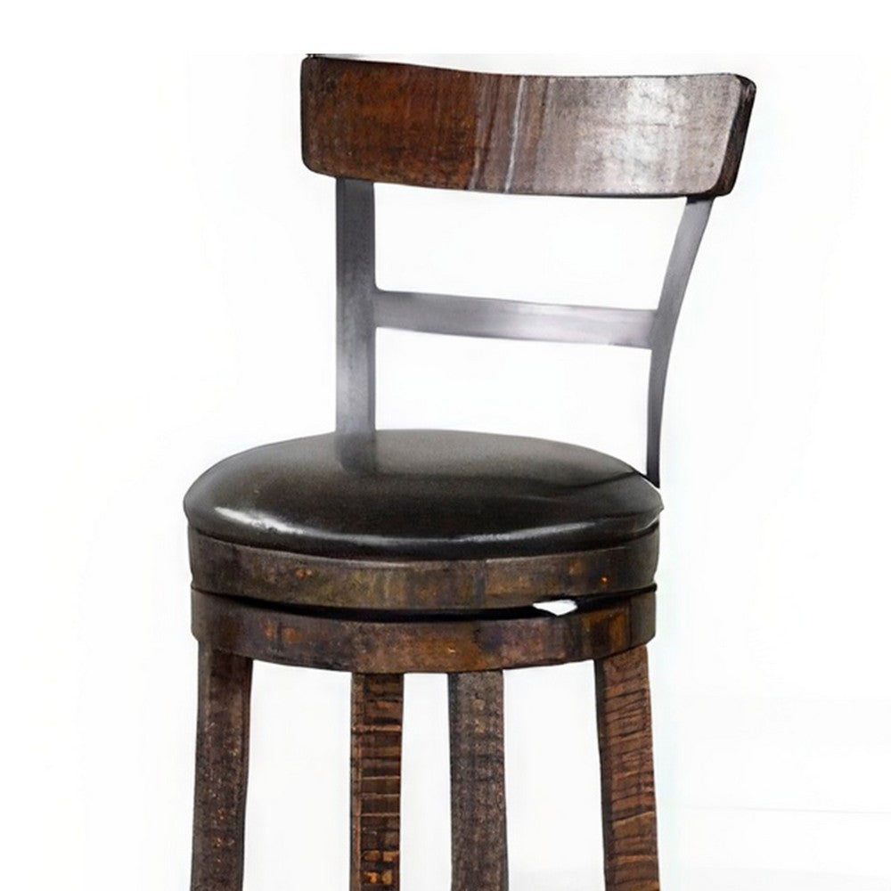 Flint Swivel Barstool Chair Set of 2, Black Faux Leather, Dark Brown