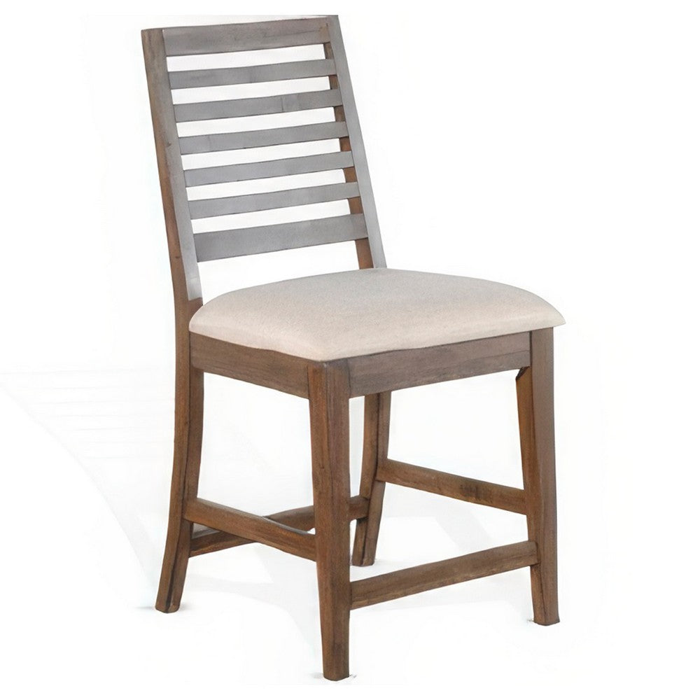 Yael Counter Height Stool Set of 2, Ivory White, Light Brown Wood