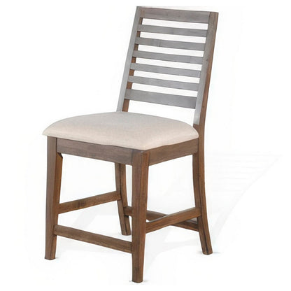 Yael Counter Height Stool Set of 2, Ivory White, Light Brown Wood