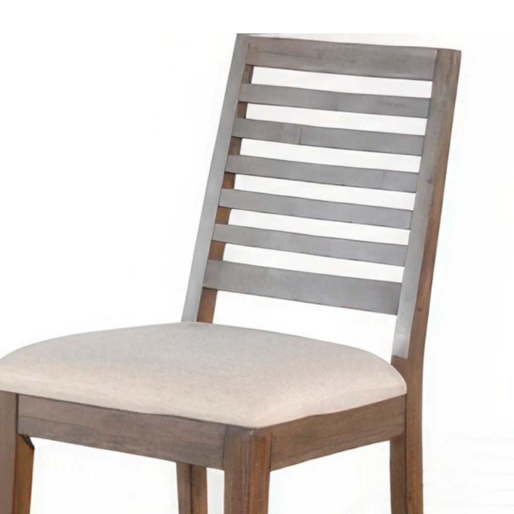 Yael Counter Height Stool Set of 2, Ivory White, Light Brown Wood