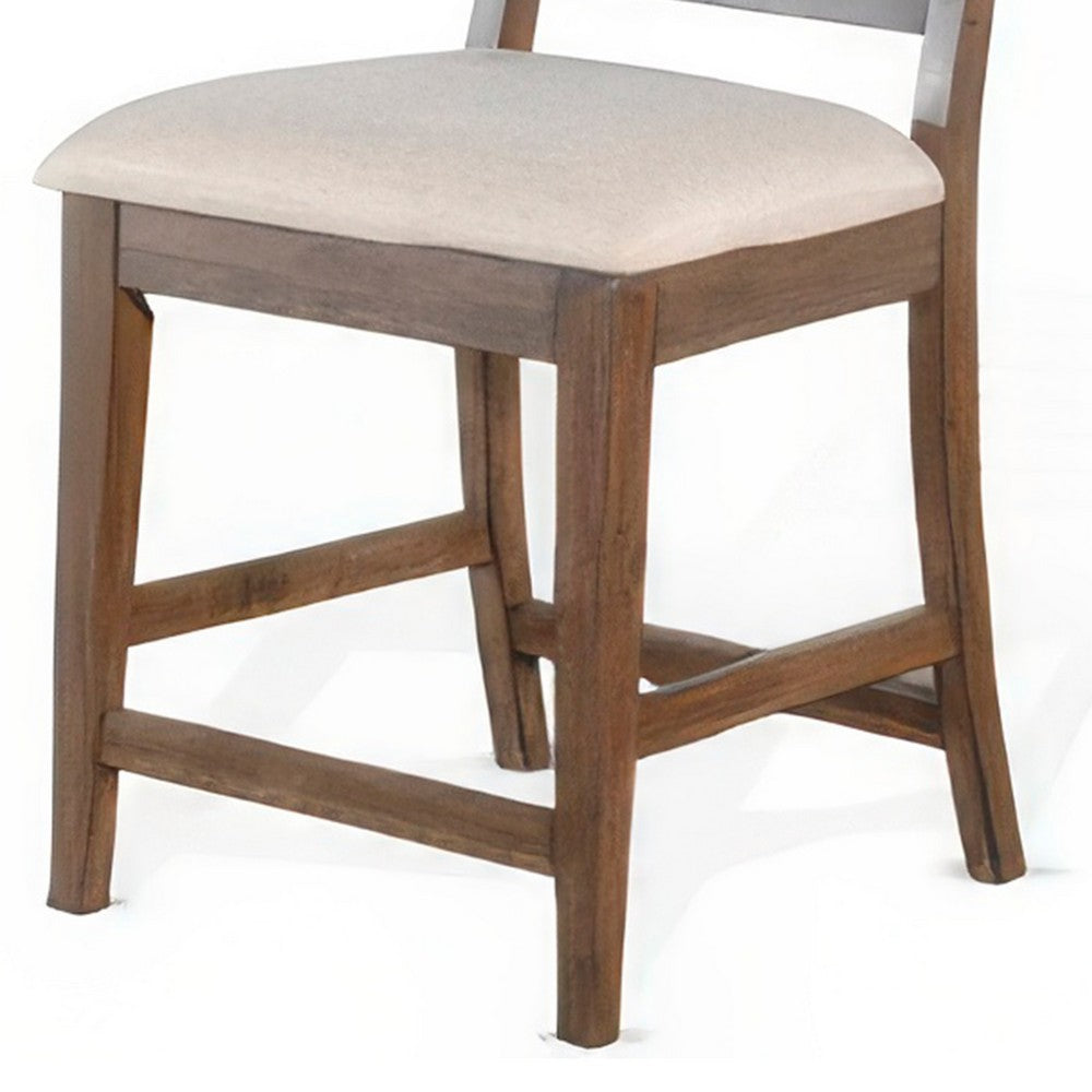 Yael Counter Height Stool Set of 2, Ivory White, Light Brown Wood