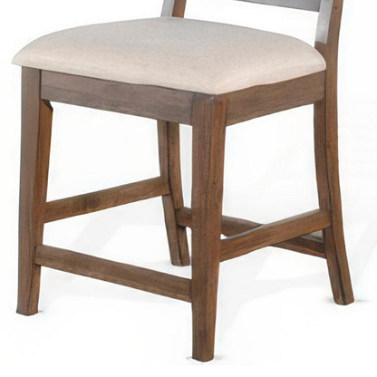 Yael Counter Height Stool Set of 2, Ivory White, Light Brown Wood