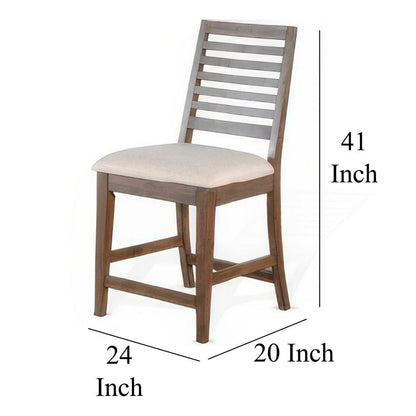 Yael Counter Height Stool Set of 2, Ivory White, Light Brown Wood