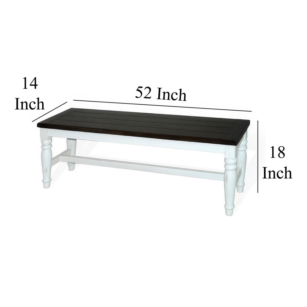 Orso Bench, Off White, Dark Brown Mahogany and Mindi Wood, 52 Inch