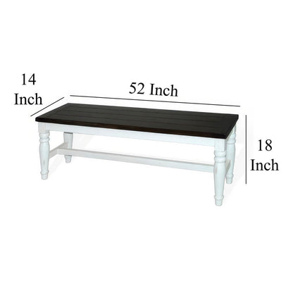 Orso Bench, Off White, Dark Brown Mahogany and Mindi Wood, 52 Inch
