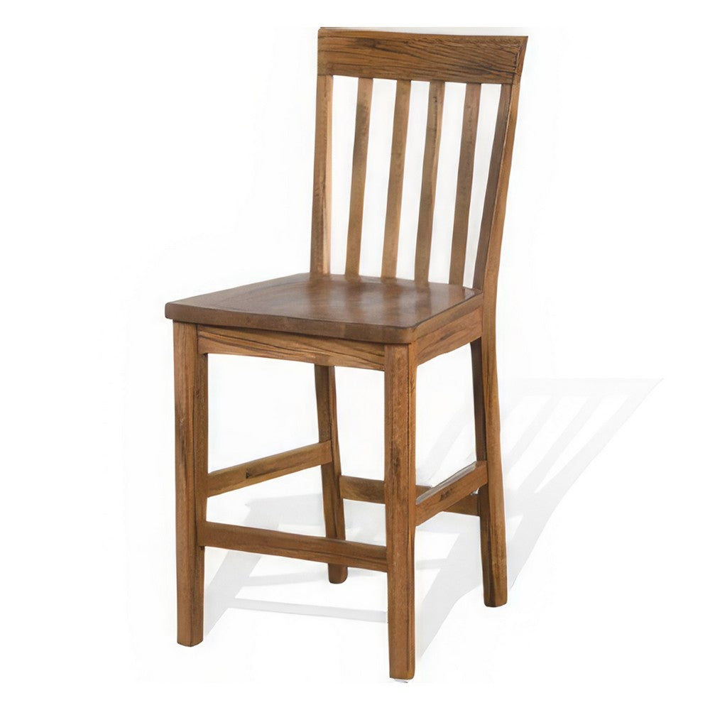 Marv Counter Height Chair Set of 2, Wooden Seat, Oak Brown Wood Finish