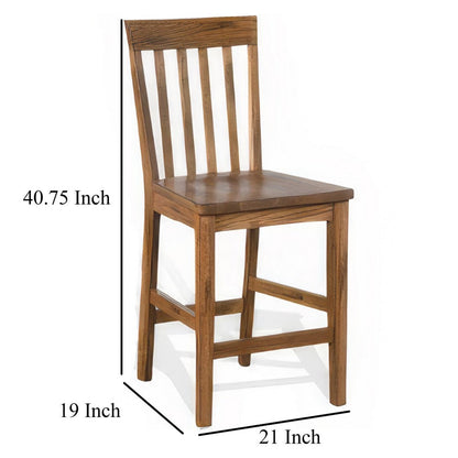 Marv Counter Height Chair Set of 2, Wooden Seat, Oak Brown Wood Finish