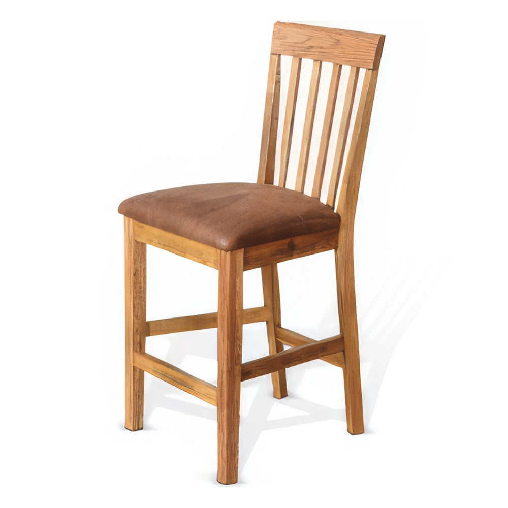 Marv Counter Height Chair Set of 2, Faux Leather, Light Brown, 24 Inch