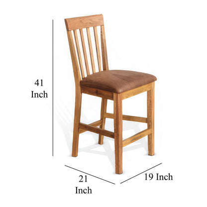 Marv Counter Height Chair Set of 2, Faux Leather, Light Brown, 24 Inch