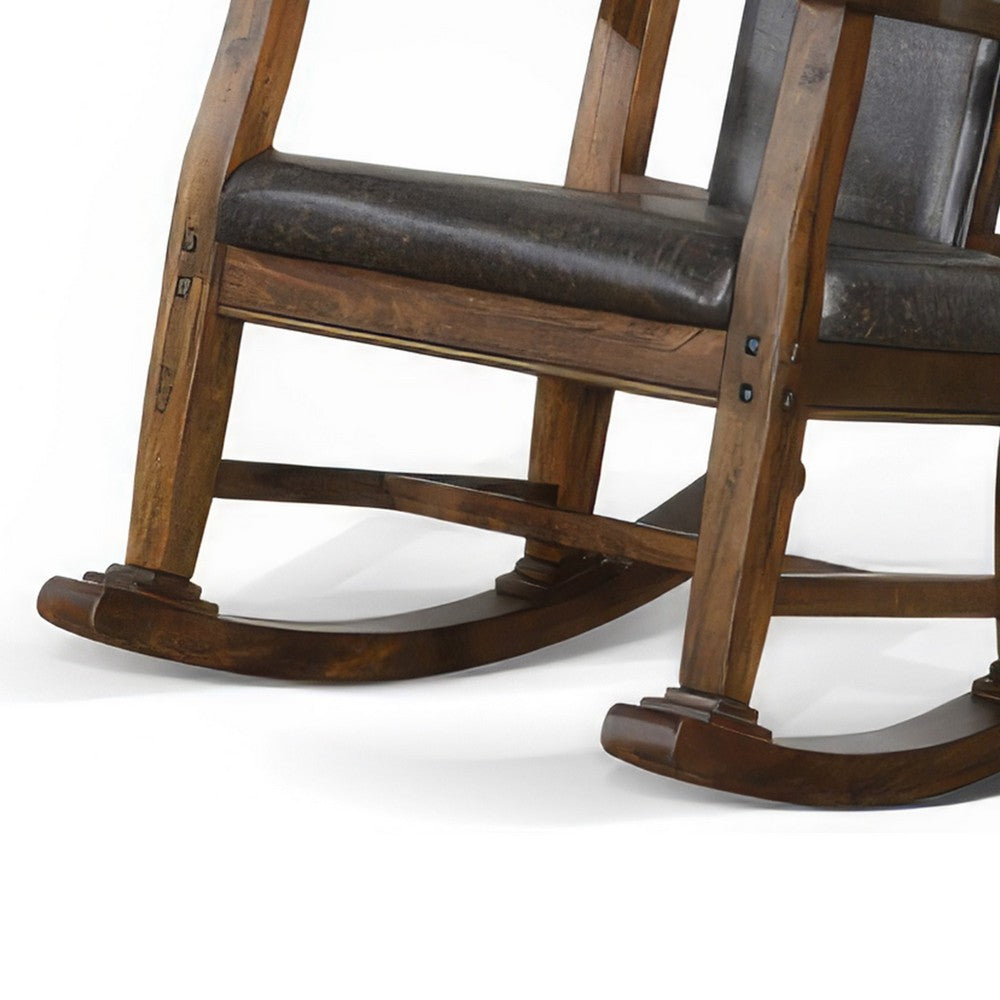 Jenne Rocking Chair, Faux Leather Seat and Back, Antique Dark Brown