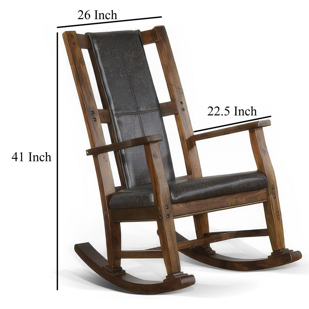 Jenne Rocking Chair, Faux Leather Seat and Back, Antique Dark Brown